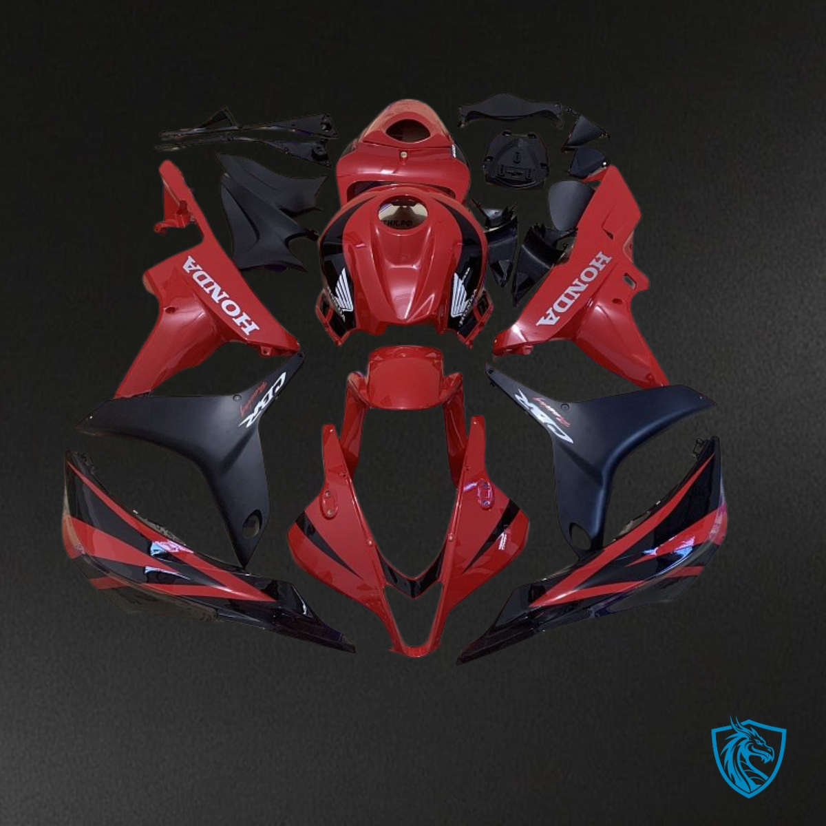 Honda CBR600RR (2007-2008) Black, Red & White Logo - Custom ABS Fairing Kit