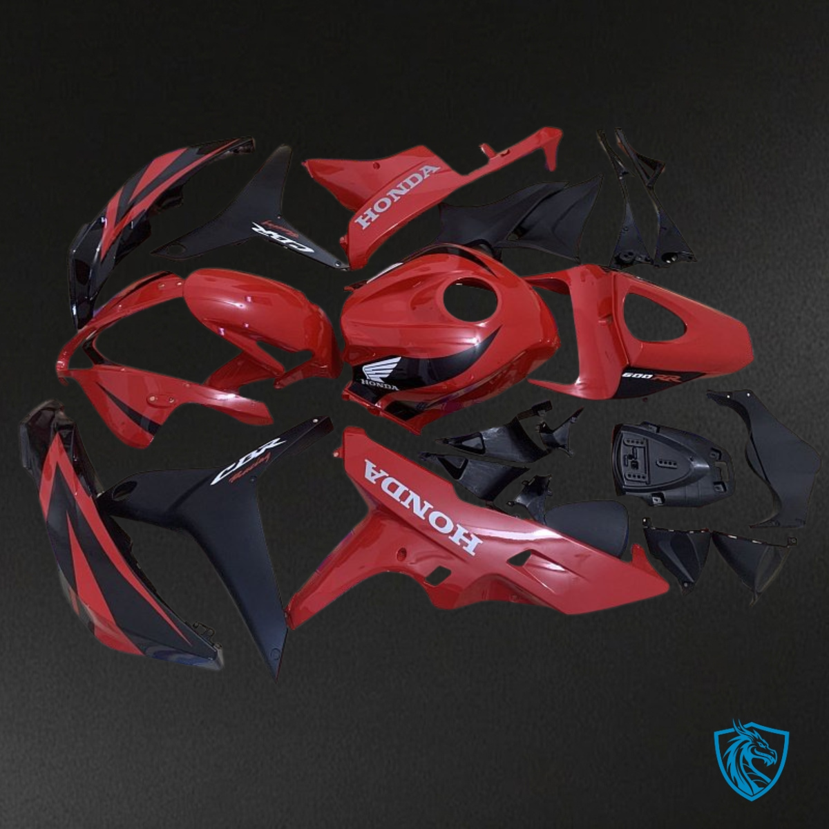 Honda CBR600RR (2007-2008) Black, Red & White Logo - Custom ABS Fairing Kit