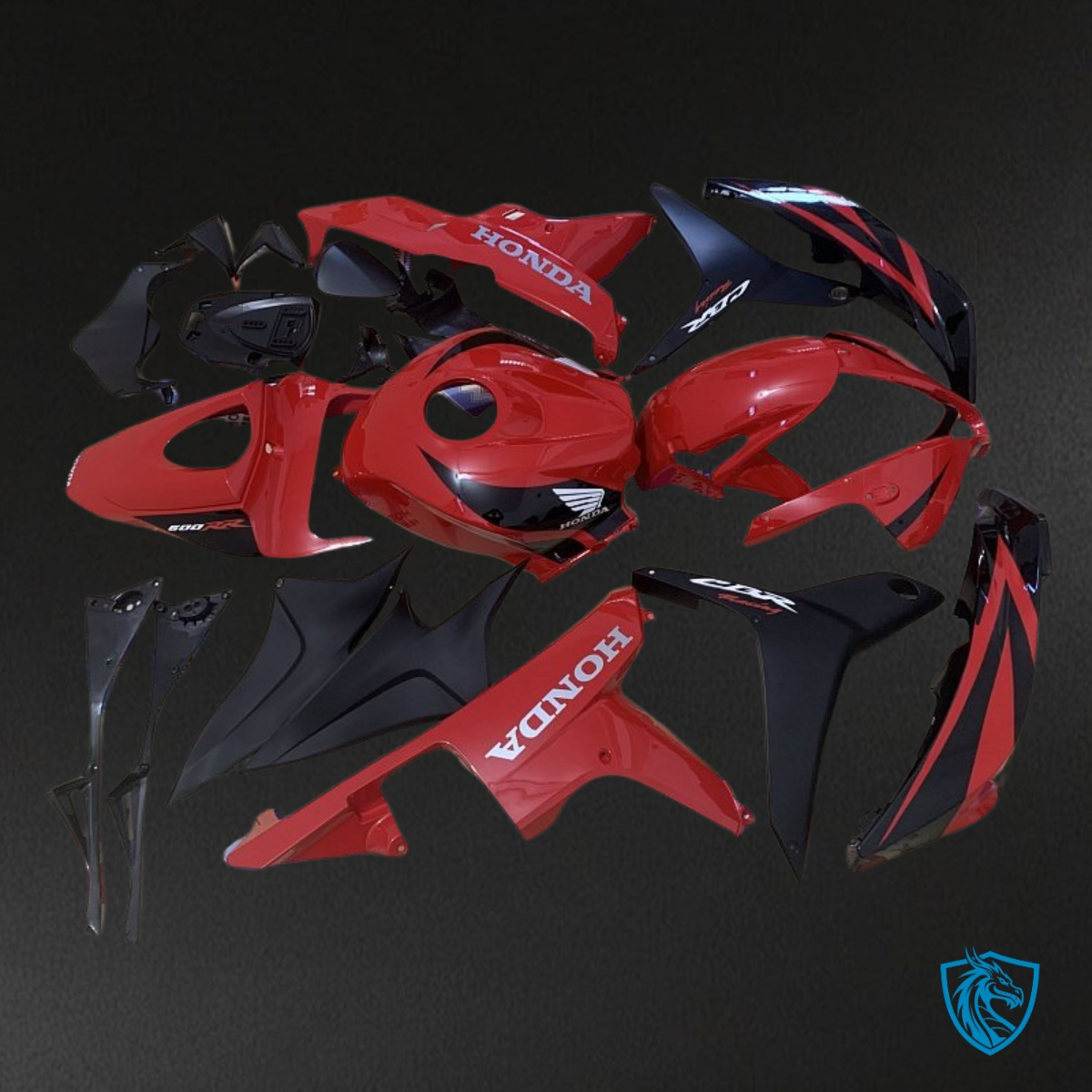 Honda CBR600RR (2007-2008) Black, Red & White Logo - Custom ABS Fairing Kit