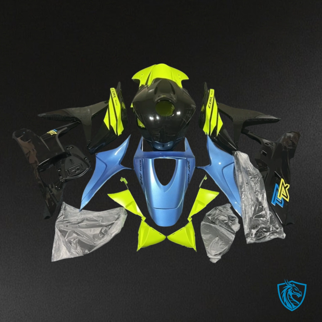 Honda CBR600RR (2007-2008) Blue, Yellow & Black - Custom ABS Fairing Kit