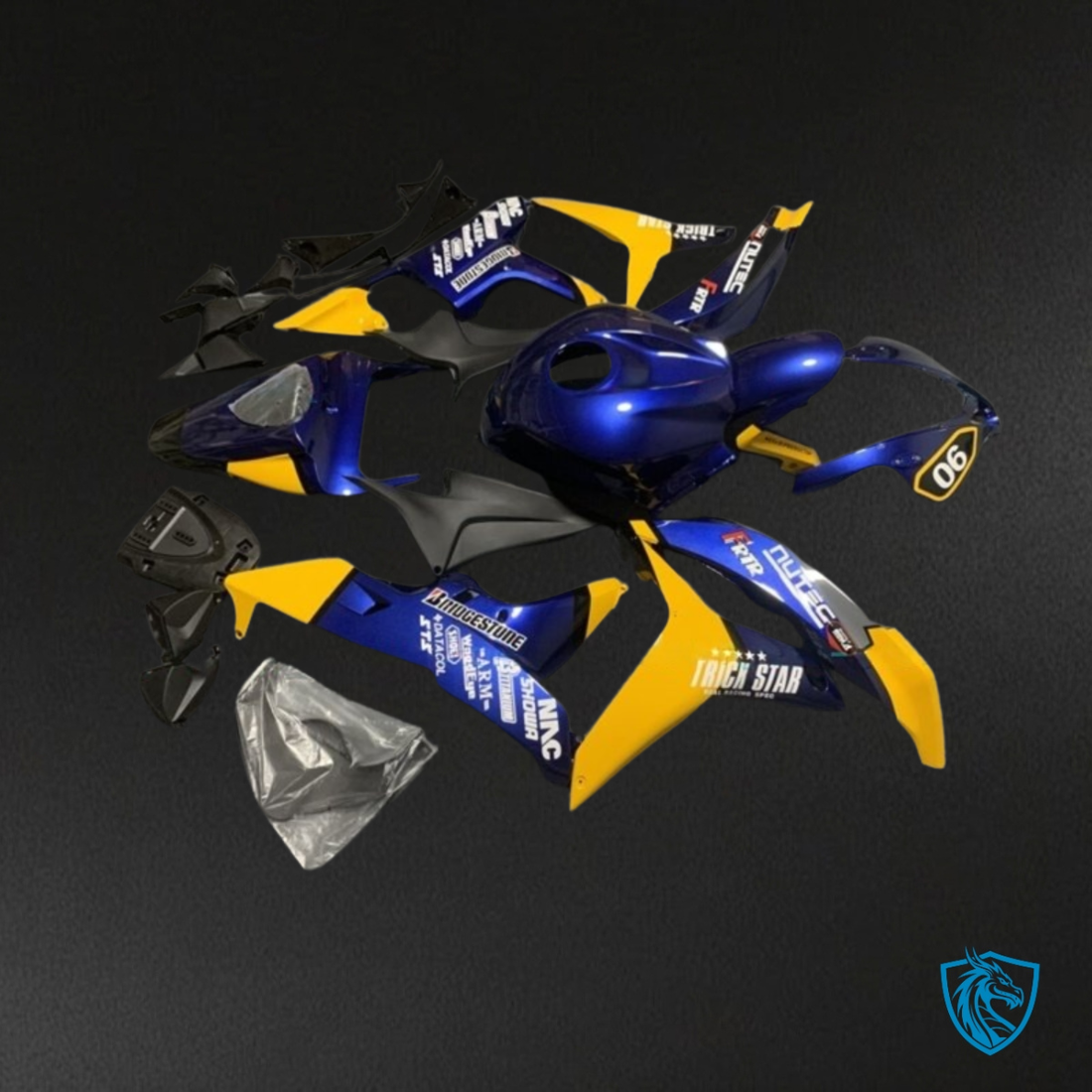 Honda CBR600RR (2007-2008) Blue, Yellow & Black Plastic Kit - Aftermarket ABS Bodywork
