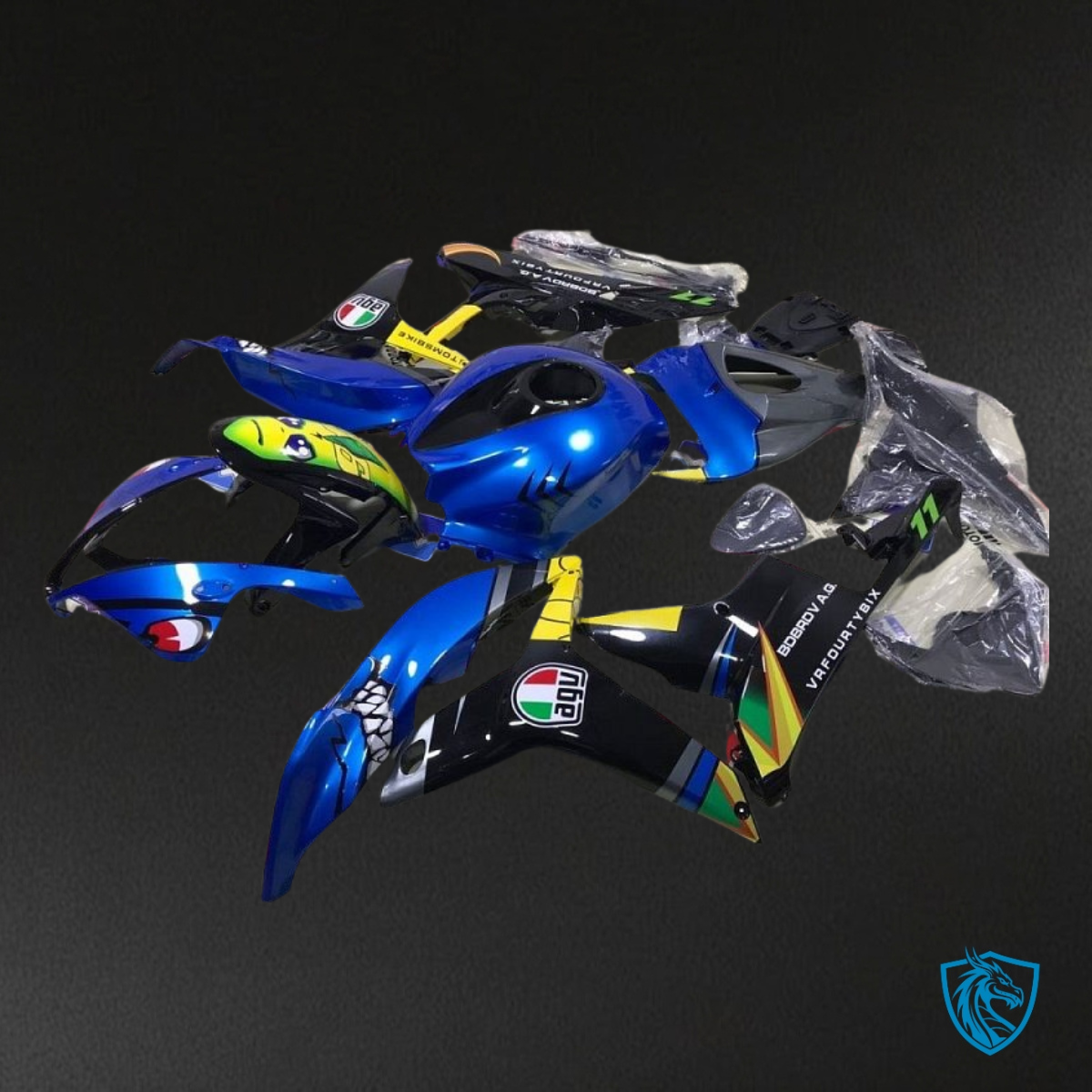 Honda CBR600RR (2007-2008) Blue & Black Shark - Custom ABS Fairing Kit