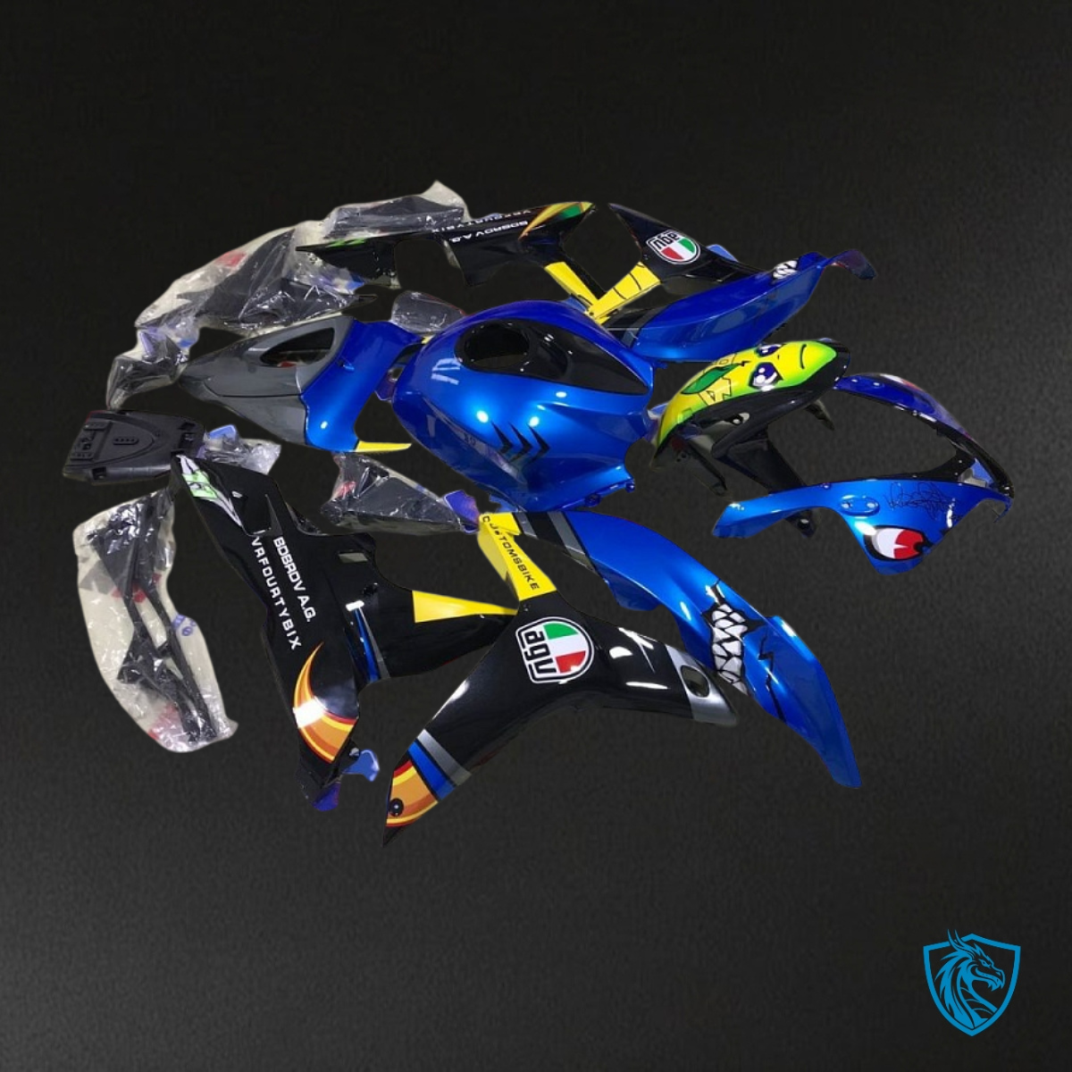 Honda CBR600RR (2007-2008) Blue & Black Shark - Custom ABS Fairing Kit