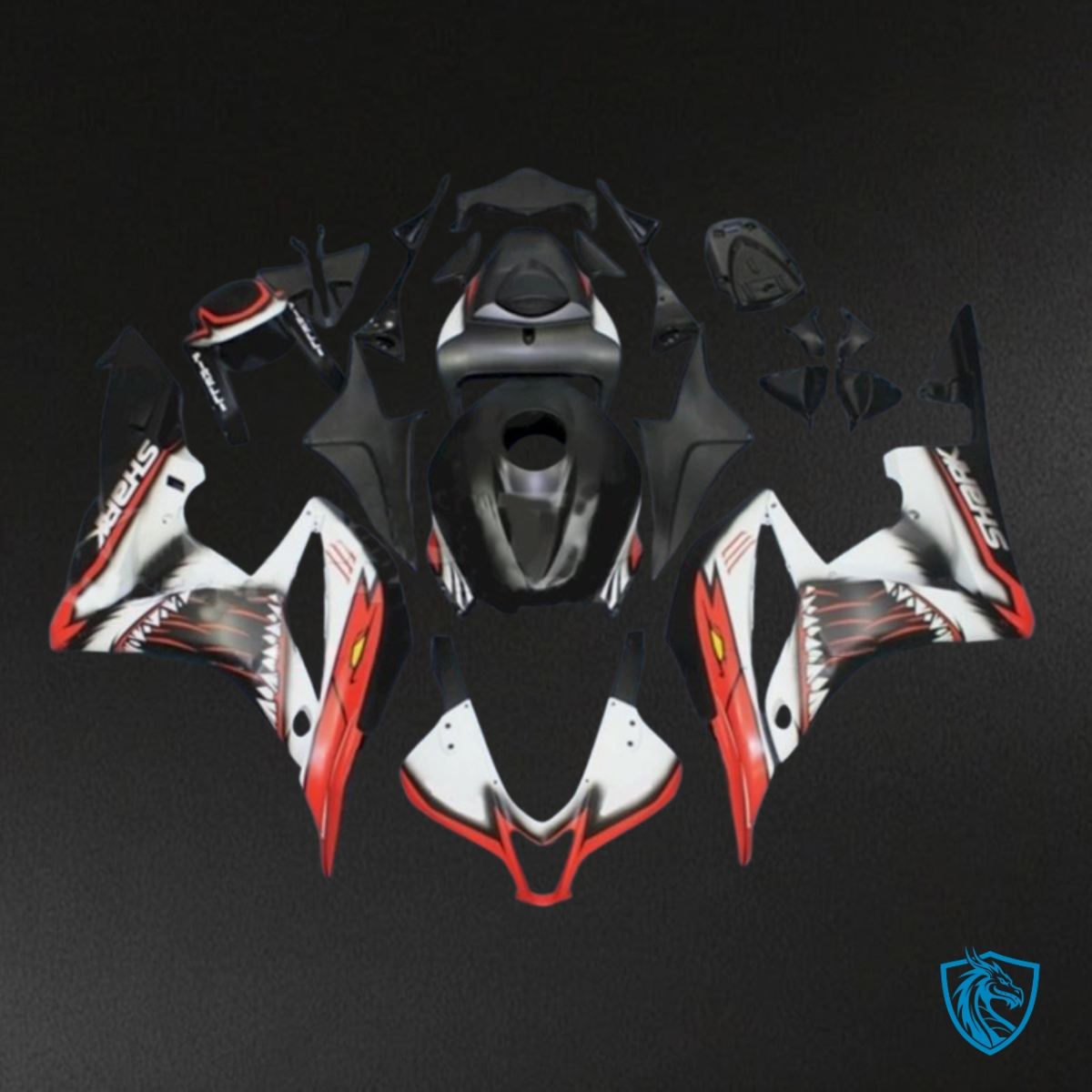 Honda CBR600RR (2007-2008) Matte Black, White & Shark Red - Custom ABS Fairing Kit
