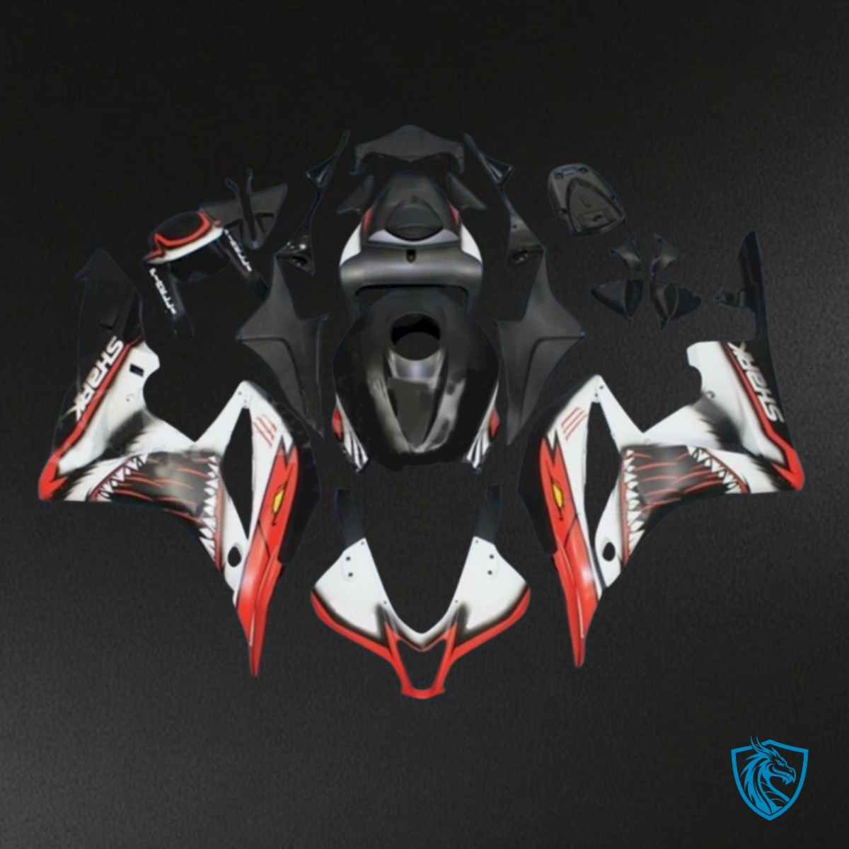 Honda CBR600RR (2007-2008) White, Red & Black Shark Fairing Kit - Aftermarket ABS Bodywork