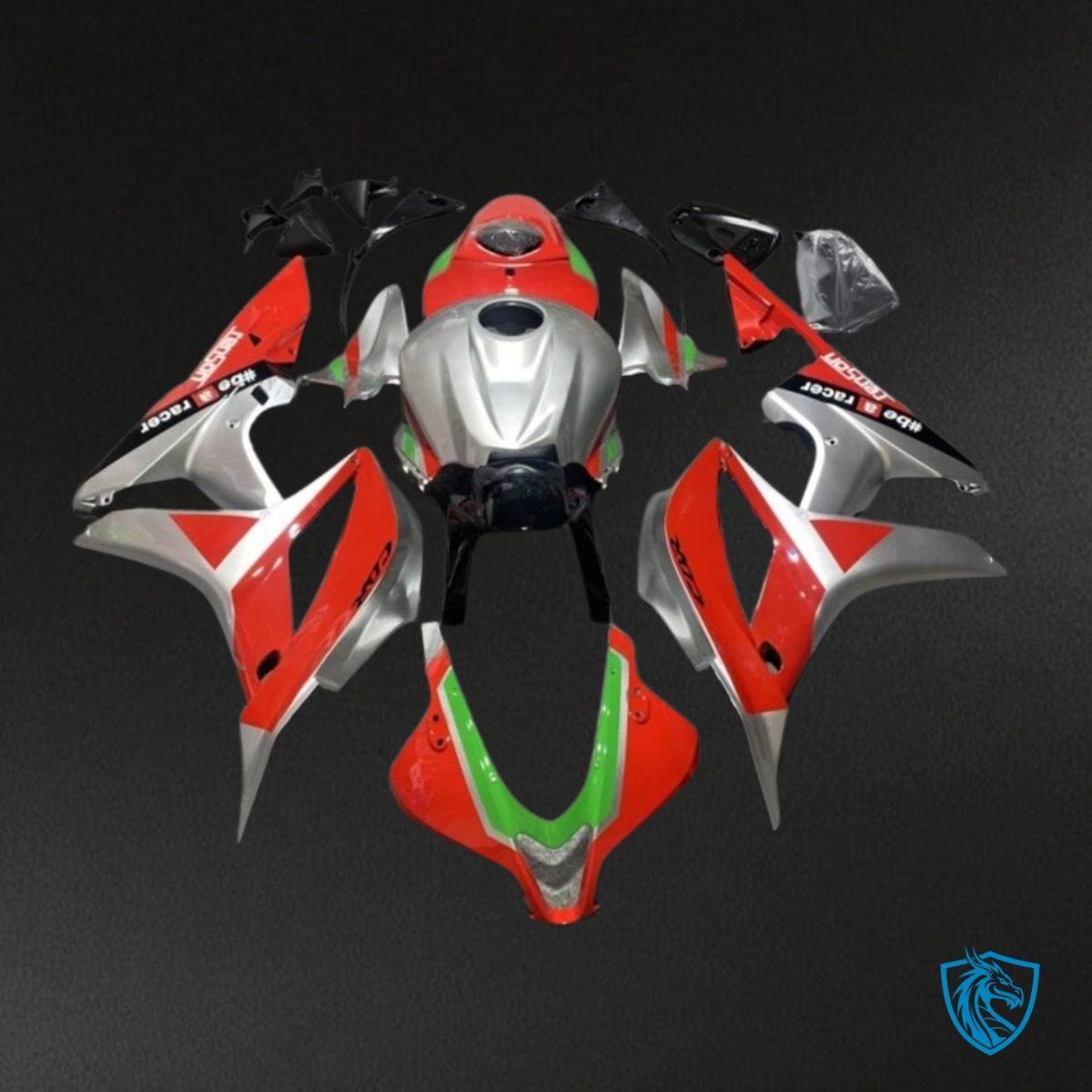 Honda CBR600RR (2007-2008) Gray, Red & Green Glossy Fairing Kit | ABS Bodywork