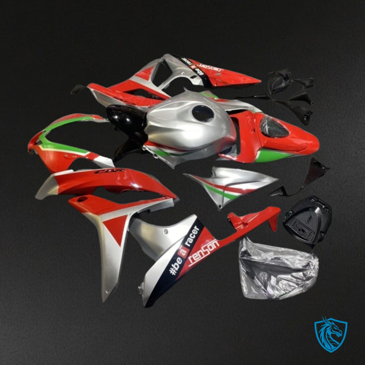 Honda CBR600RR (2007-2008) Gray, Red & Green Glossy Fairing Kit | ABS Bodywork