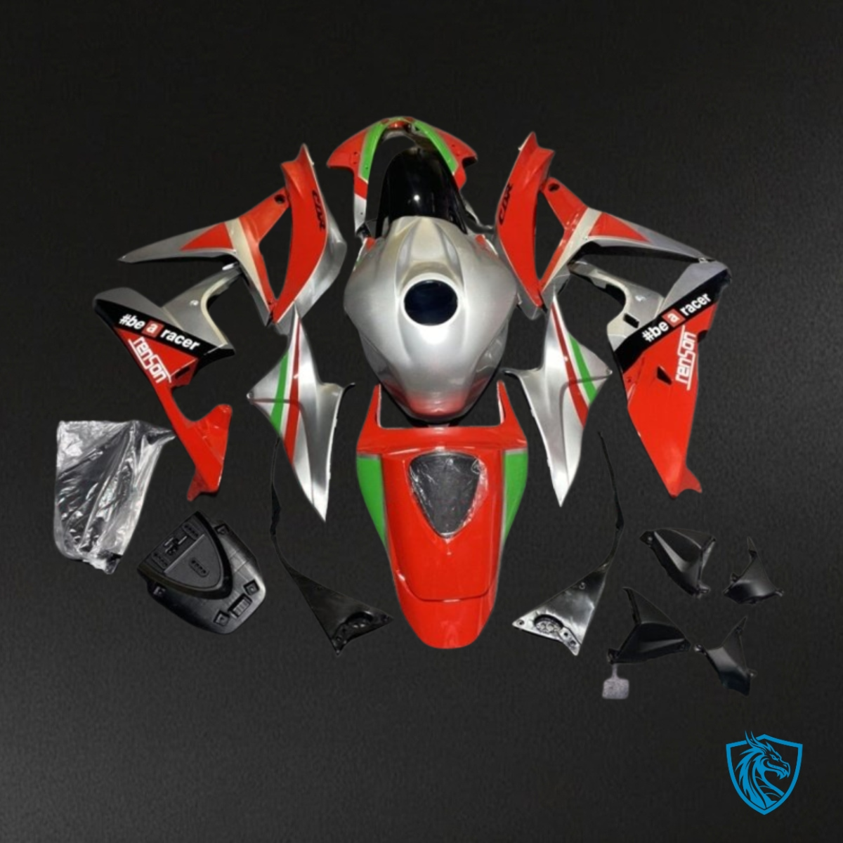 Honda CBR600RR (2007-2008) Gray, Red & Green Glossy Fairing Kit | ABS Bodywork