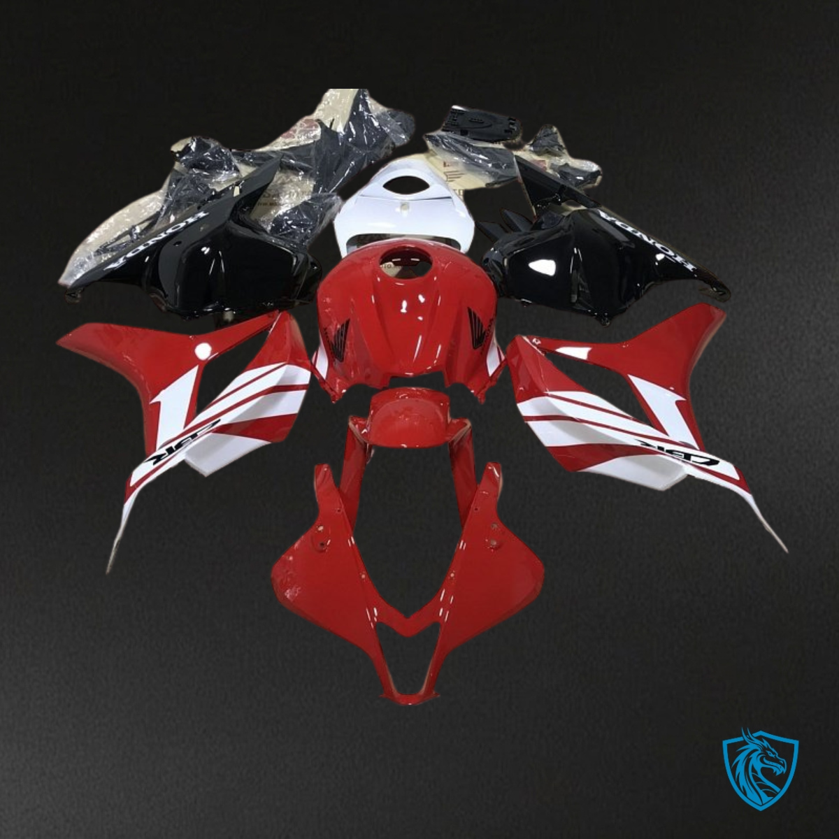 Honda CBR600RR (2007-2008) Red, Black & White Fairing Kit - Aftermarket ABS Bodywork
