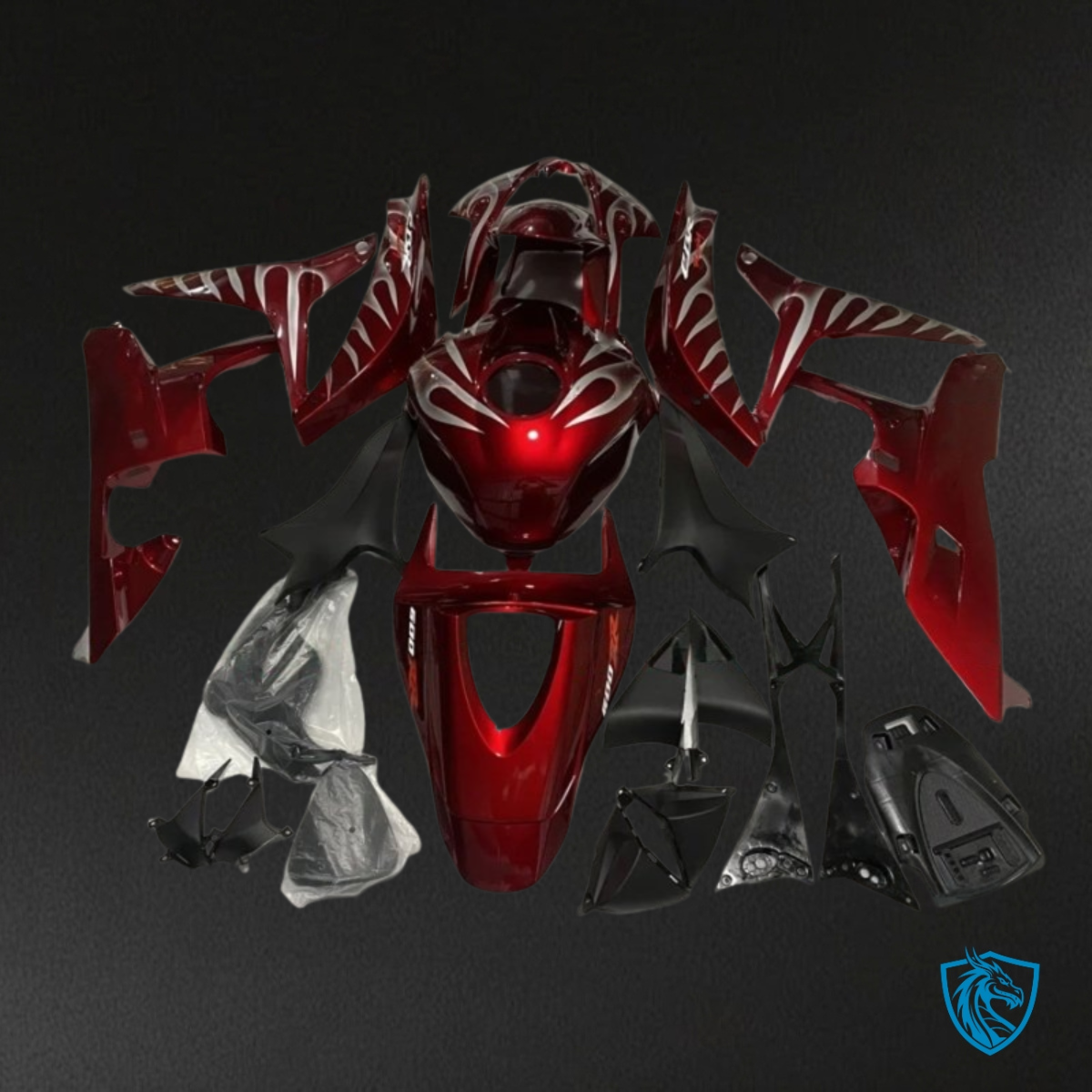 Honda CBR600RR (2007-2008) Gloss Red & Silver Fairing Kit - Aftermarket ABS Bodywork