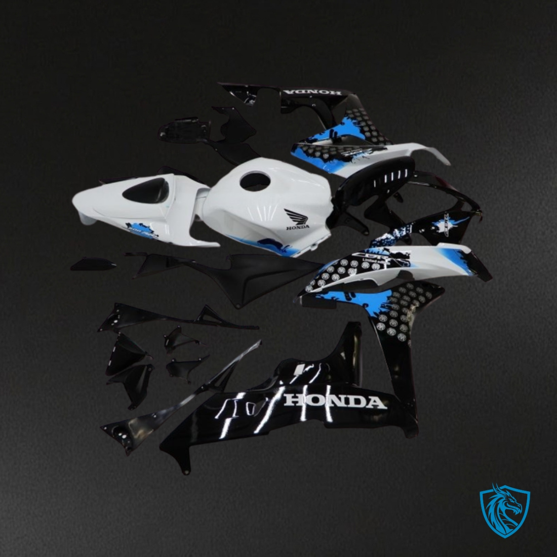 Honda CBR600RR (2007-2008) White, Black & Blue Fairing Kit - Aftermarket ABS Bodywork