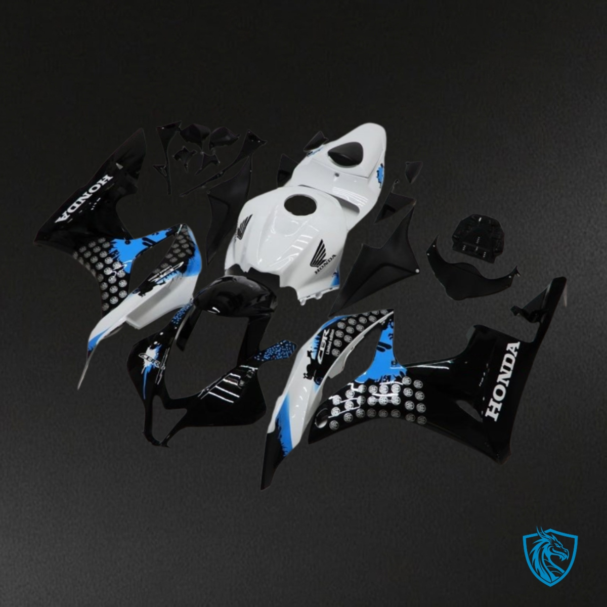 Honda CBR600RR (2007-2008) White, Black & Blue Fairing Kit - Aftermarket ABS Bodywork