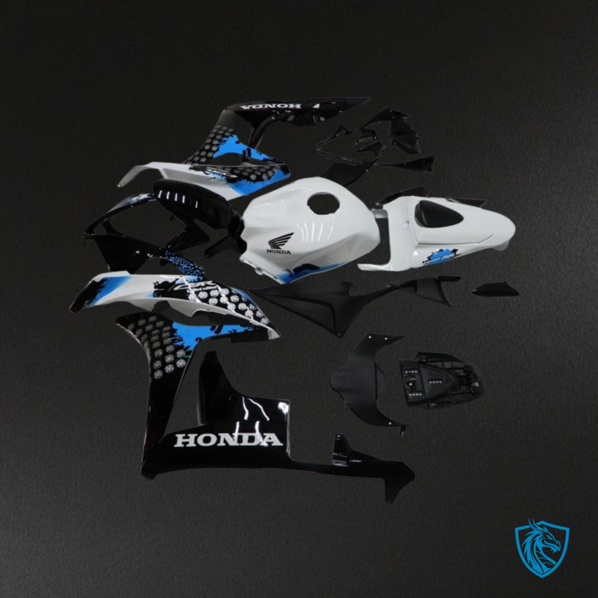 Honda CBR600RR (2007-2008) White, Black & Blue Fairing Kit - Aftermarket ABS Bodywork
