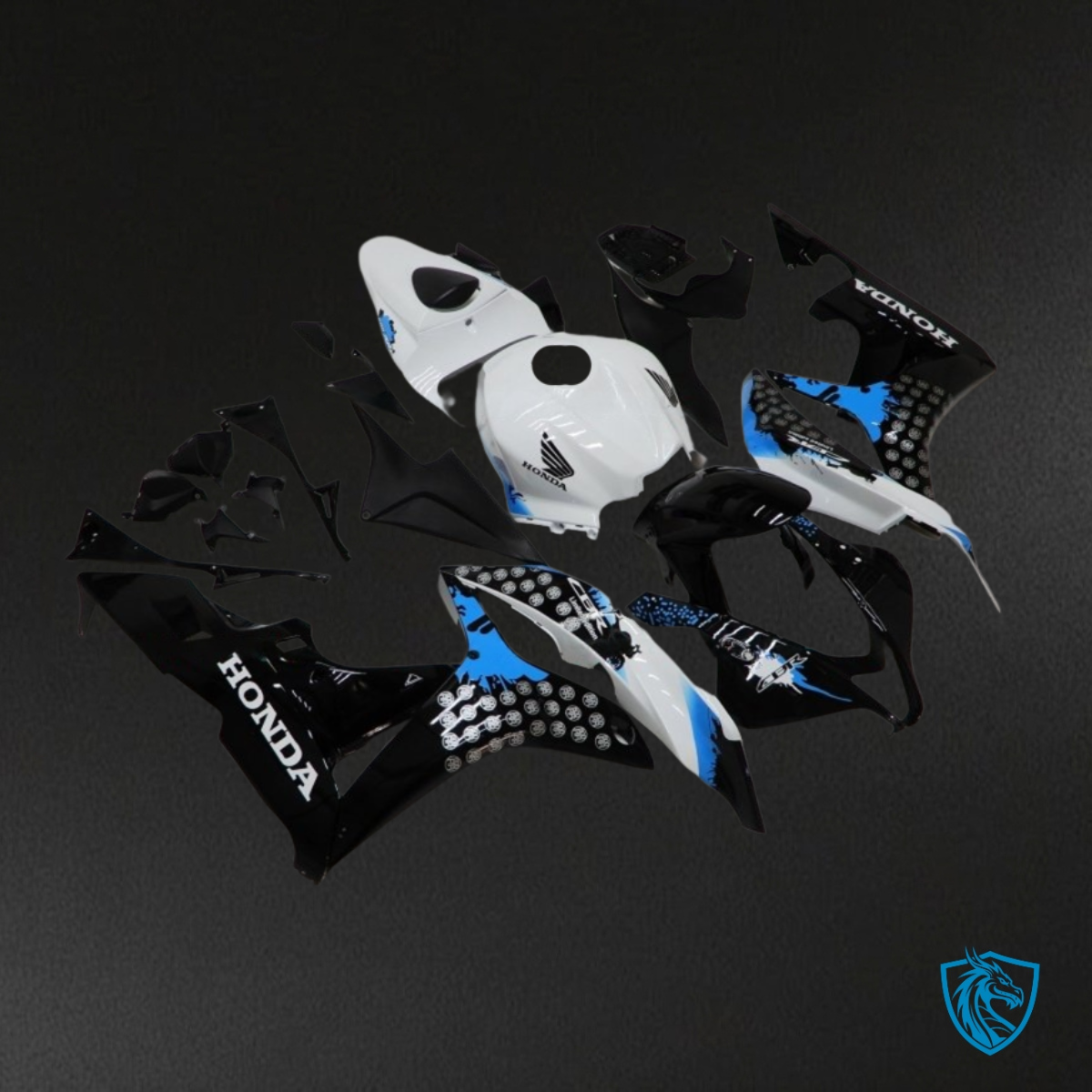 Honda CBR600RR (2007-2008) White, Black & Blue Fairing Kit - Aftermarket ABS Bodywork
