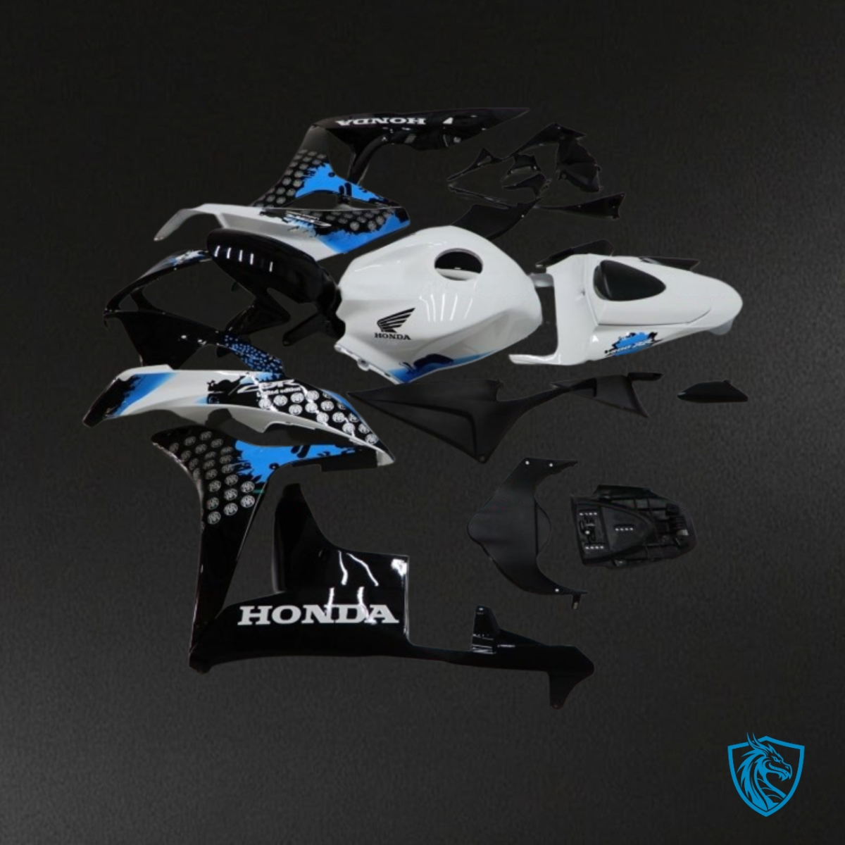 Honda CBR600RR (2007-2008) White, Black & Blue Fairing Kit - Aftermarket ABS Bodywork