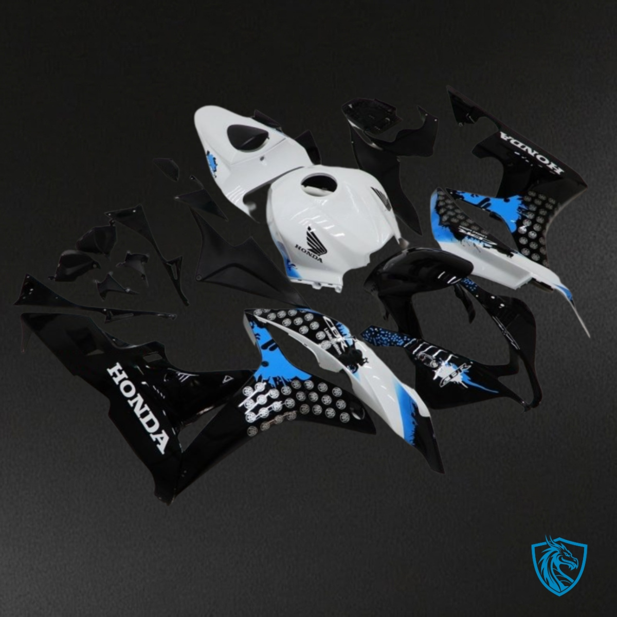 Honda CBR600RR (2007-2008) White, Black & Blue Fairing Kit - Aftermarket ABS Bodywork