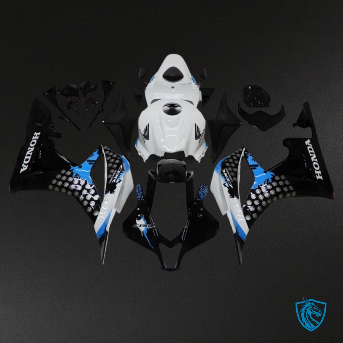 Honda CBR600RR (2007-2008) White, Black & Blue Fairing Kit - Aftermarket ABS Bodywork