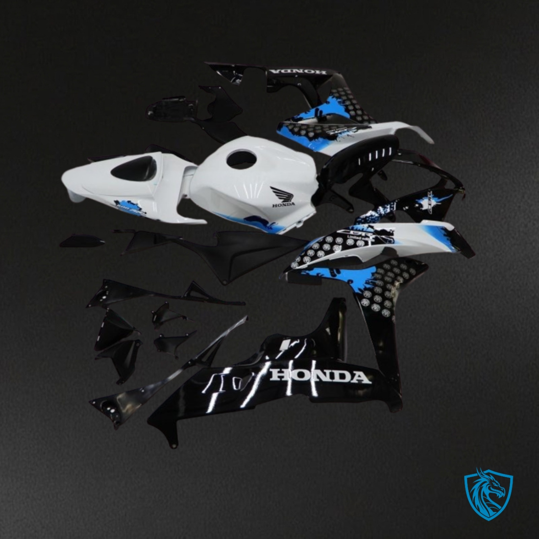 Honda CBR600RR (2007-2008) White, Black & Blue Fairing Kit - Aftermarket ABS Bodywork