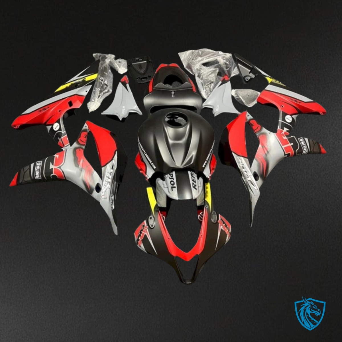 Honda CBR600RR (2007-2008) Black, Red & Gray Red Bull - Custom ABS Fairing Kit