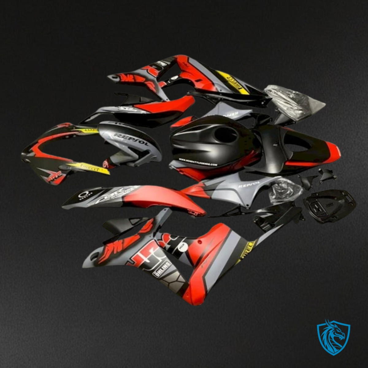 Honda CBR600RR (2007-2008) Black, Red & Gray Red Bull - Custom ABS Fairing Kit