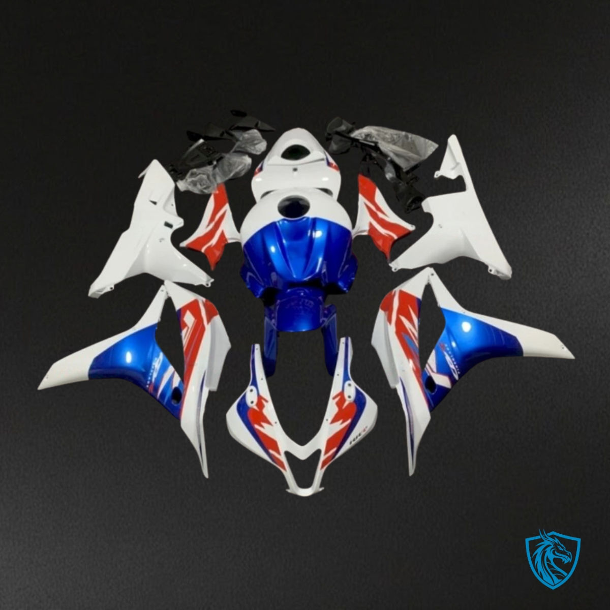 Honda CBR600RR (2007-2008) White, Red & Blue - Custom ABS Fairing Kit