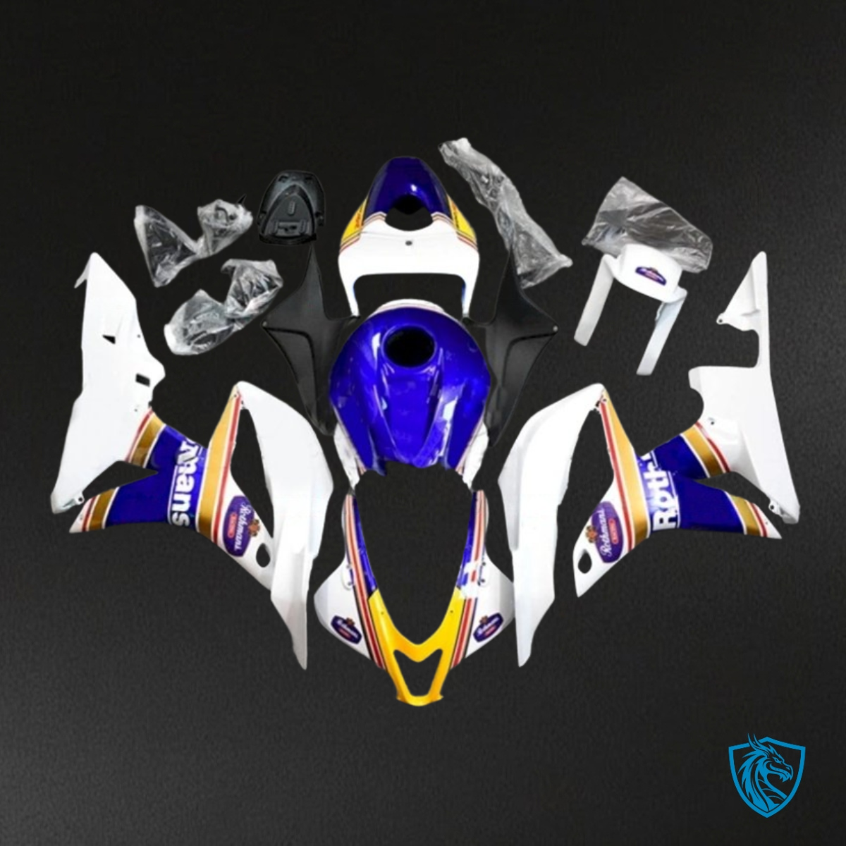 Honda CBR600RR (2007-2008) Yellow, White & Blue Fairing Kit - Aftermarket ABS Bodywork