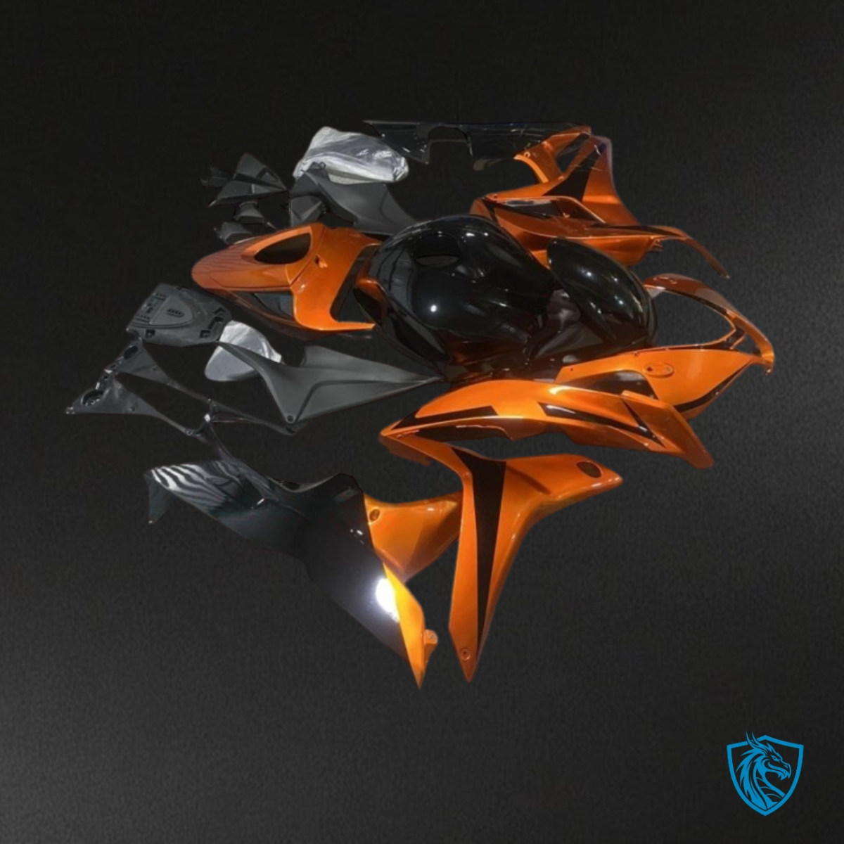 Honda CBR600RR (2007-2008) Orange & Gloss Black Fairing Kit - Aftermarket ABS Bodywork