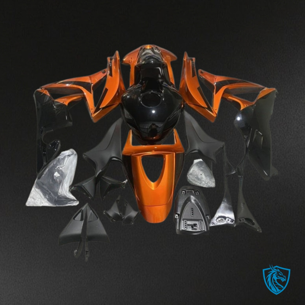Honda CBR600RR (2007-2008) Orange & Gloss Black Fairing Kit - Aftermarket ABS Bodywork