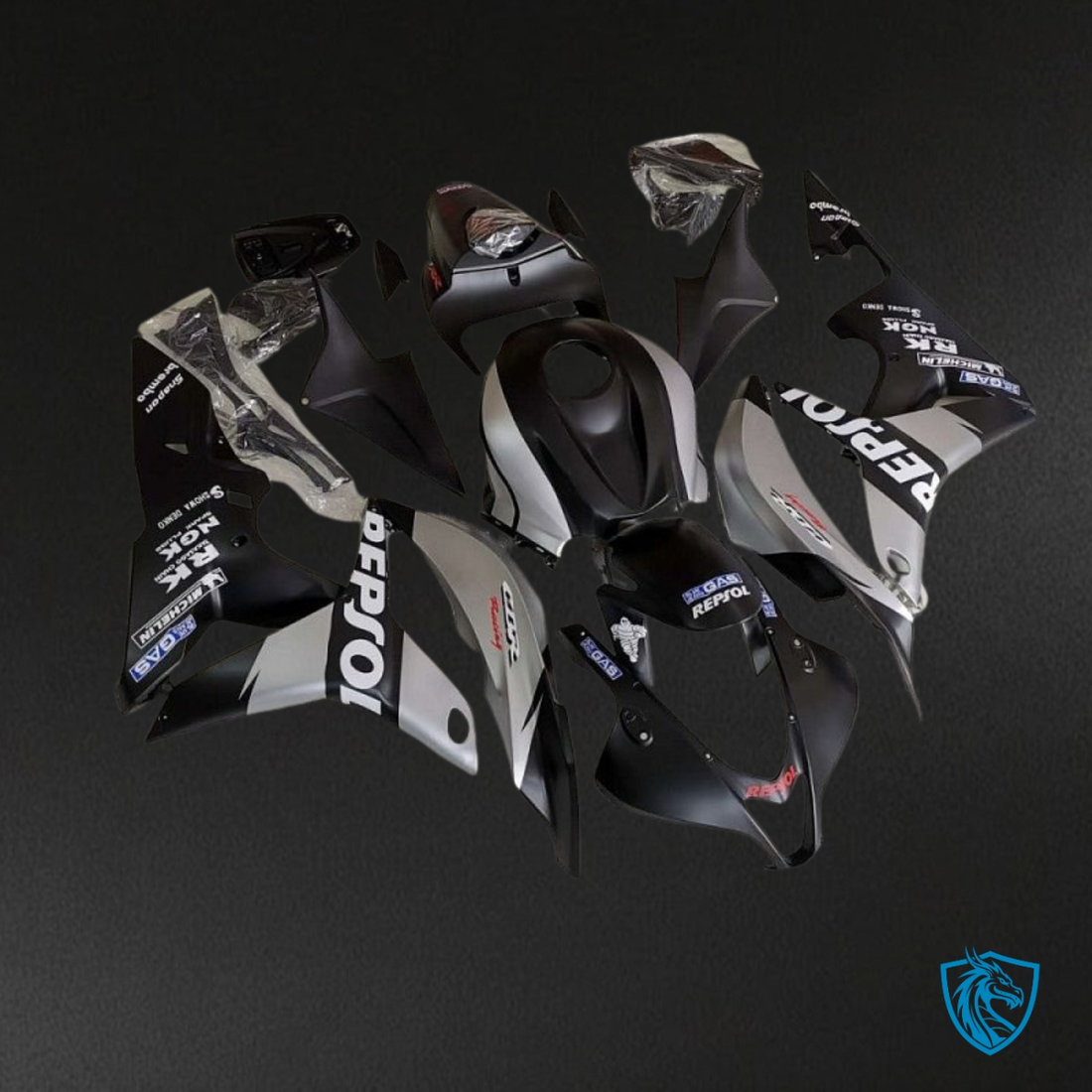 Honda CBR600RR (2007-2008) Repsol Black & Gray Fairing Kit | ABS Bodywork