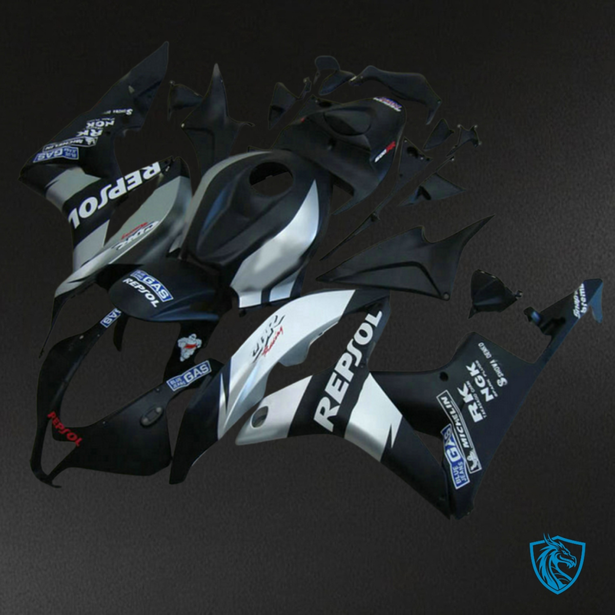 Honda CBR600RR (2007-2008) Repsol Black & Gray Fairing Kit | ABS Bodywork