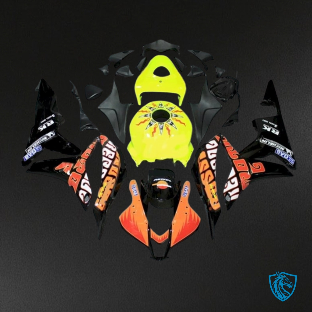 Honda CBR600RR (2007-2008) Repsol Black, Yellow & Orange Fairing Kit | ABS Bodywork