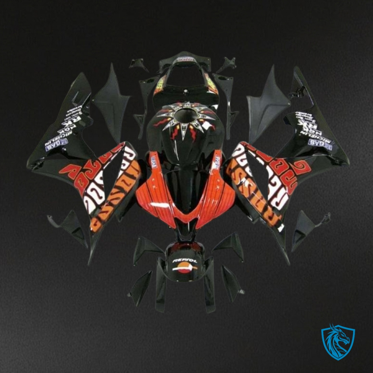 Honda CBR600RR (2007-2008) Rossi Black Repsol - MERGEment Motorcycle Fairings Kit