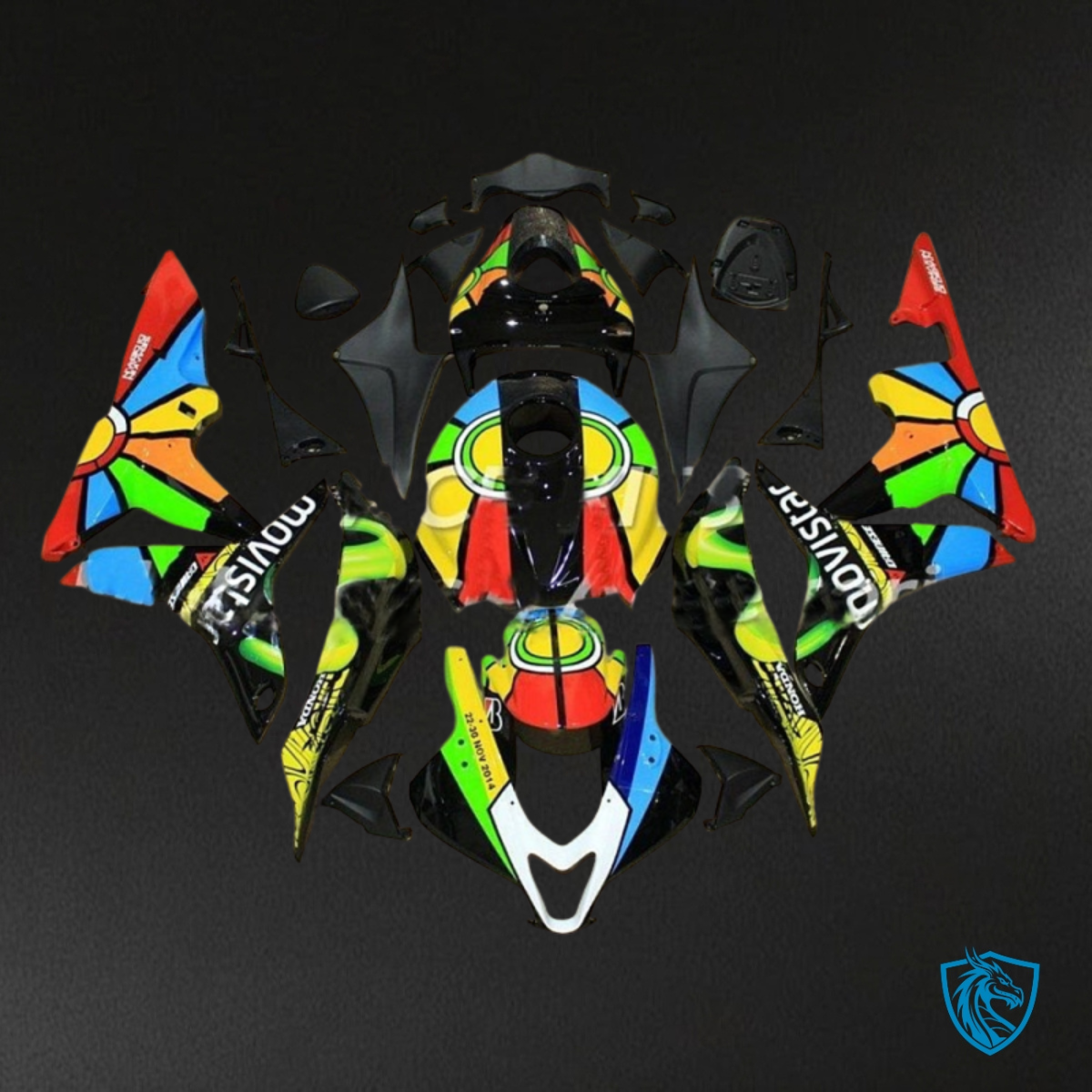Honda CBR600RR (2007-2008) Rossi Black, Yellow & Red - Custom ABS Fairing Kit