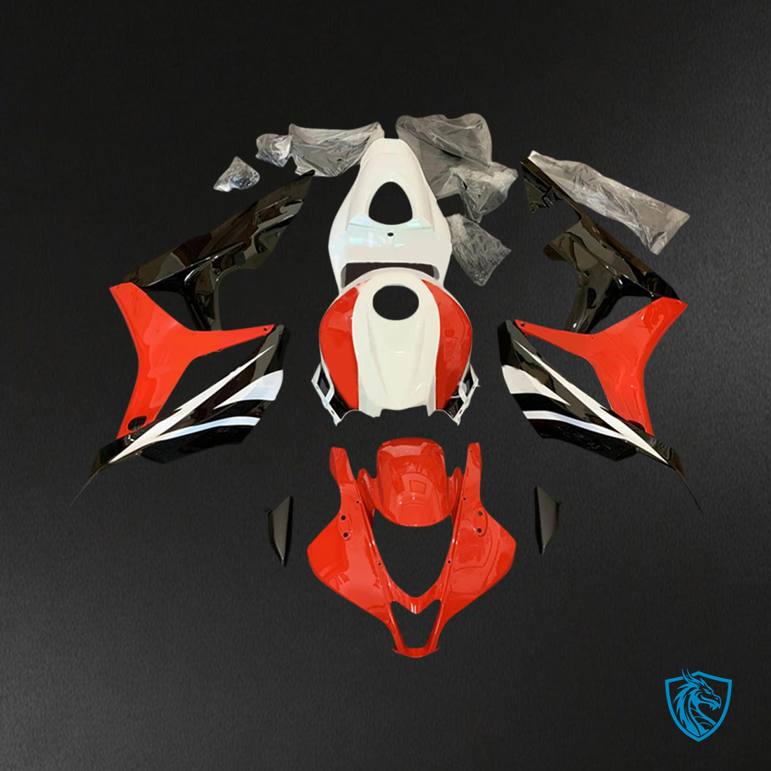 Honda CBR600RR (2007-2008) Red Black & White - Fairing Kit