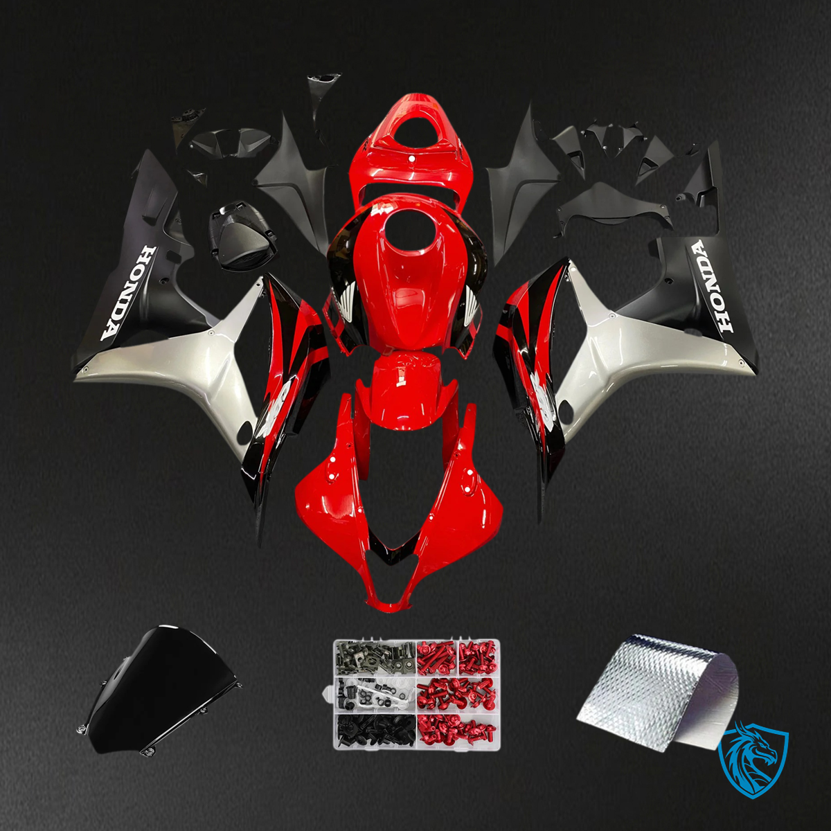 Honda CBR600RR (2007-2008) Red & Silver - Fairing Kit