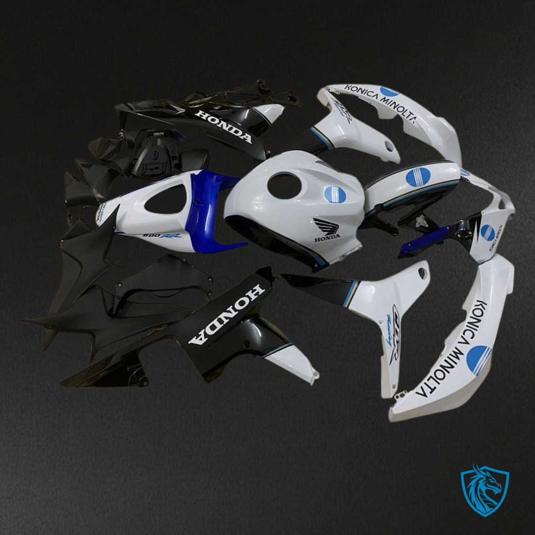 Honda CBR600RR (2007-2008) White & Black Konica Minolta Fairing Kit | ABS Bodywork