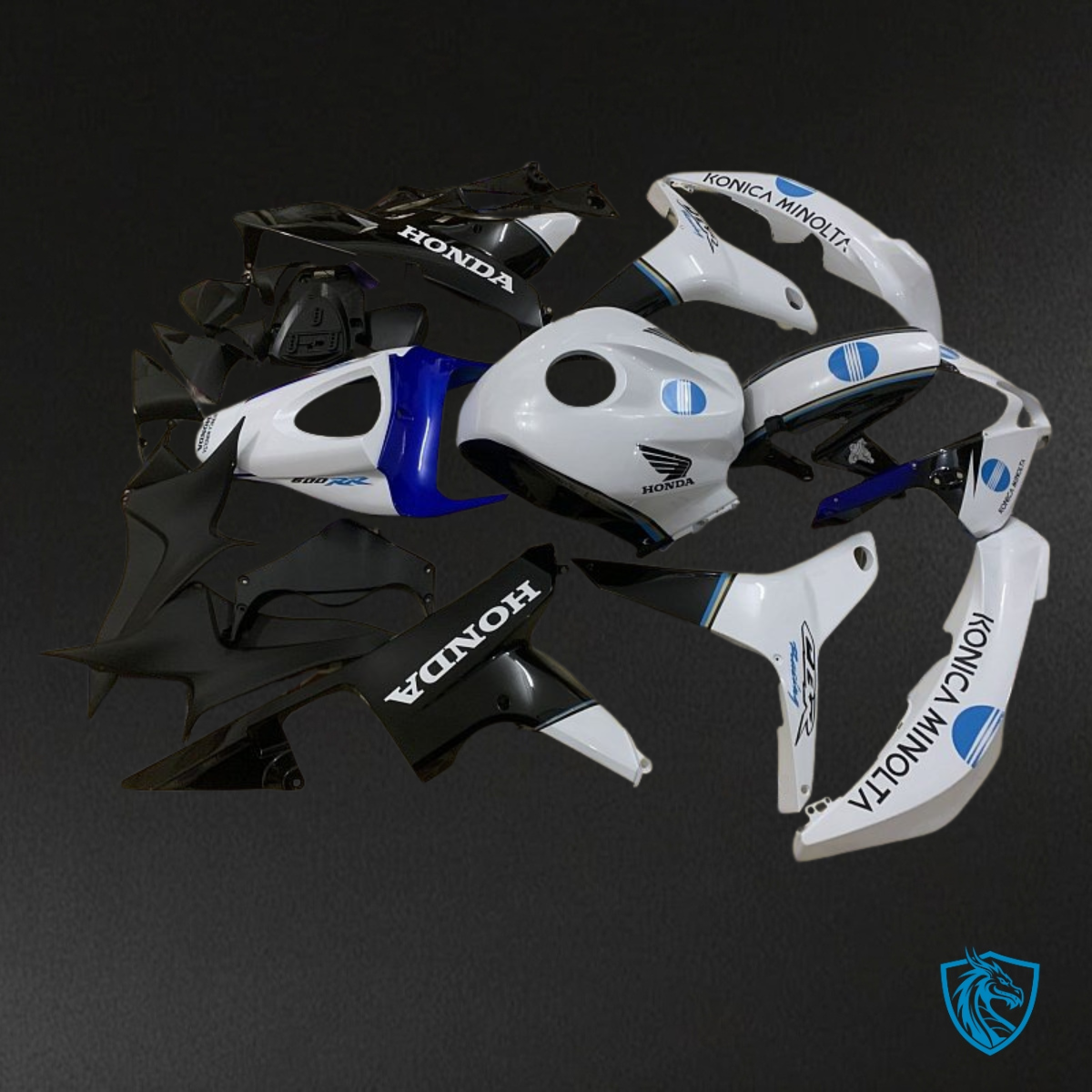 Honda CBR600RR (2007-2008) White & Black Konica Minolta Fairing Kit | ABS Bodywork