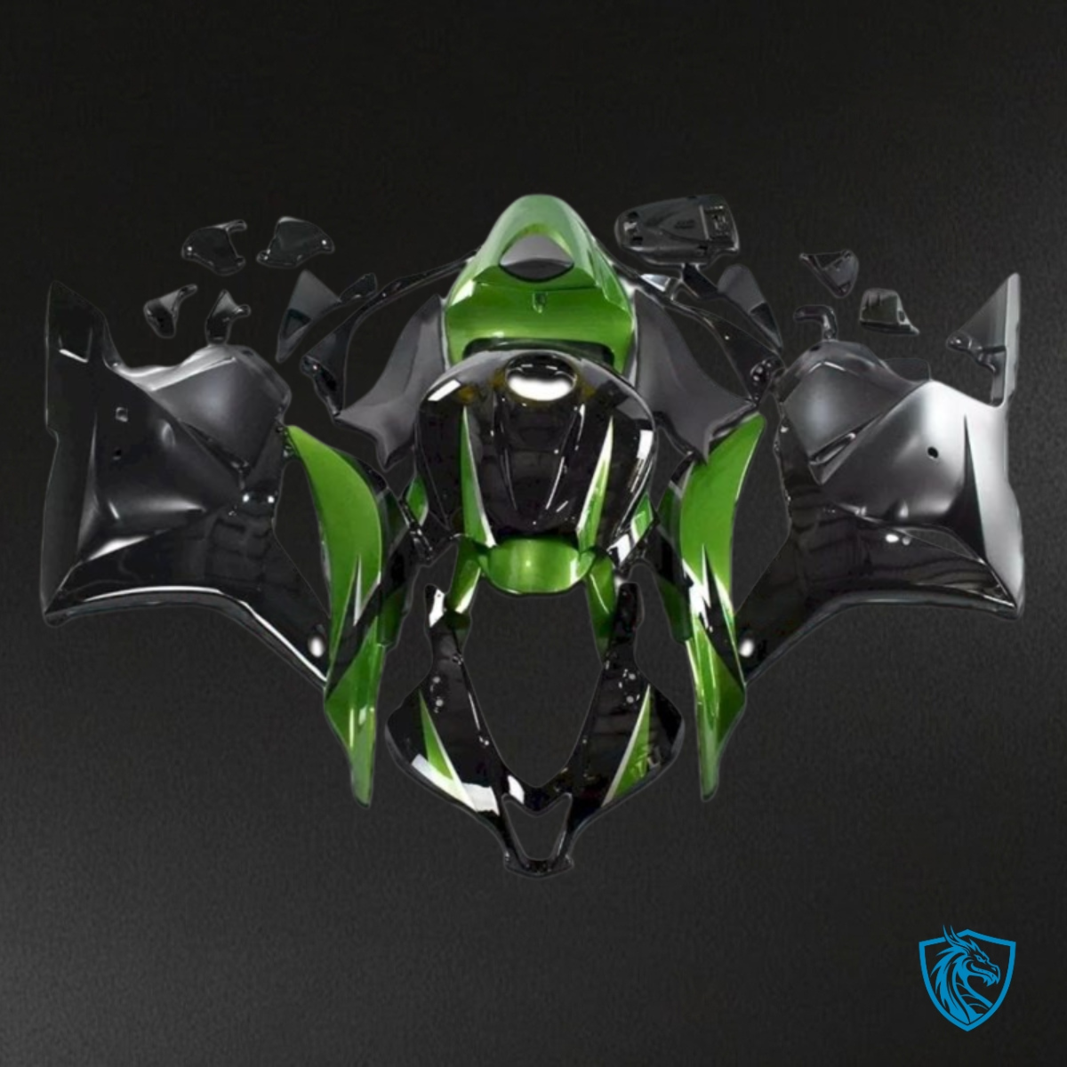 Honda CBR600RR (2009-2012) Black & Green No Logo Fairing Kit - Aftermarket ABS Bodywork