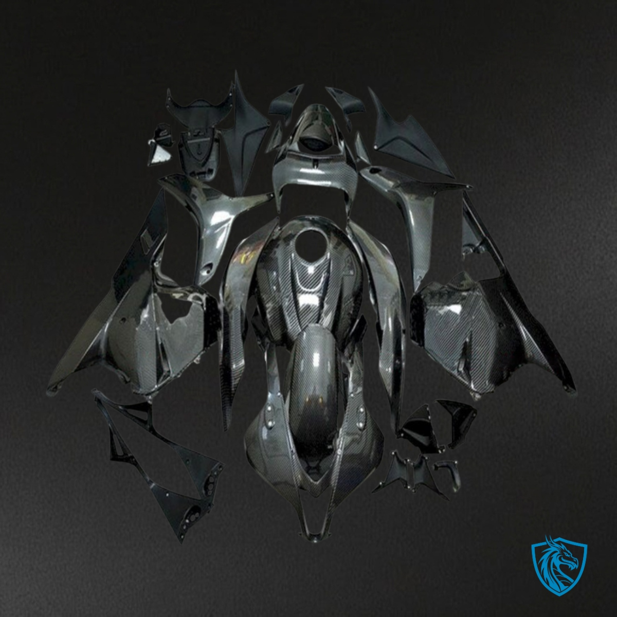 Honda CBR600RR (2009-2012) Black & Gray Carbon Fabric - Custom ABS Fairing Kit