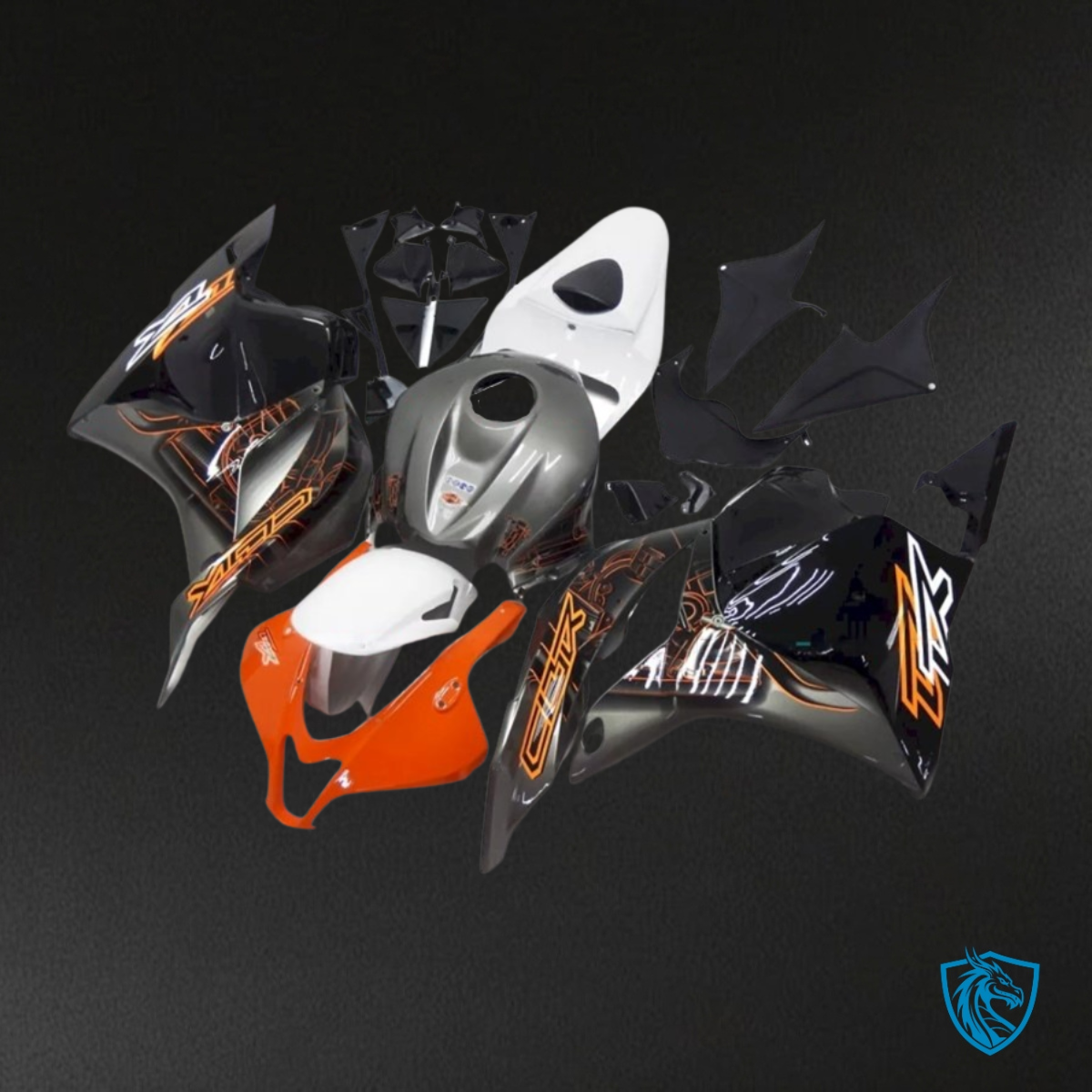 Honda CBR600RR (2009-2012) Black, Gray & Orange Print - Custom ABS Fairing Kit