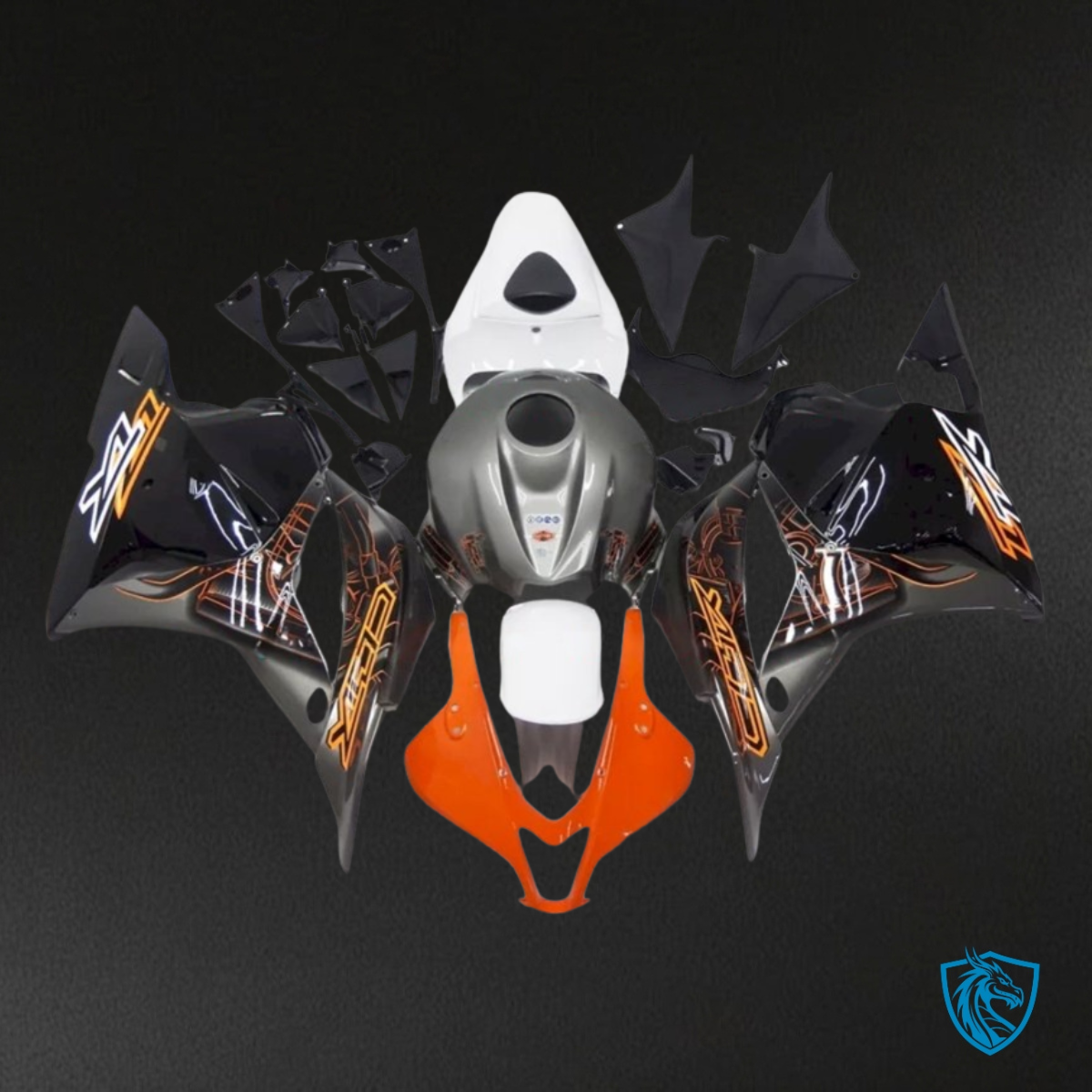 Honda CBR600RR (2009-2012) Black, Gray & Orange Print Fairing Kit | ABS Bodywork
