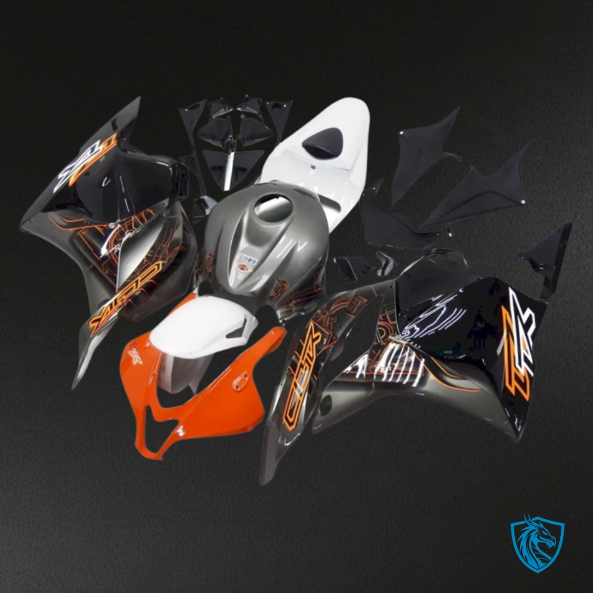 Honda CBR600RR (2009-2012) Black, Gray & Orange Print Fairing Kit | ABS Bodywork