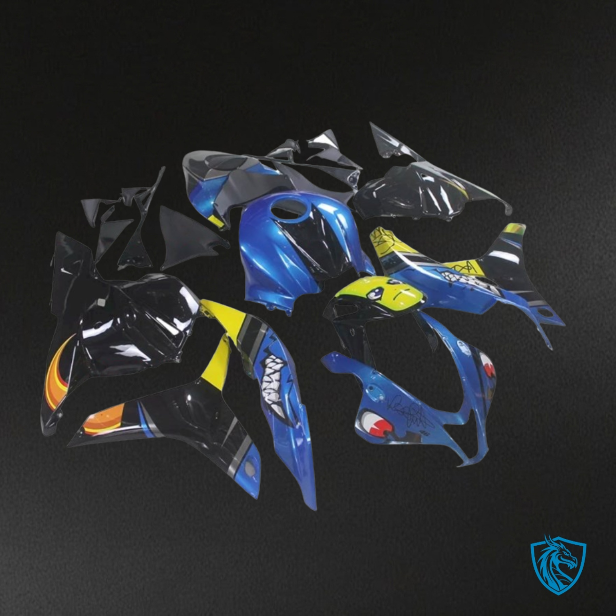 Honda CBR600RR (2009-2012) Black, Yellow & Blue Shark Gloss - Custom ABS Fairing Kit
