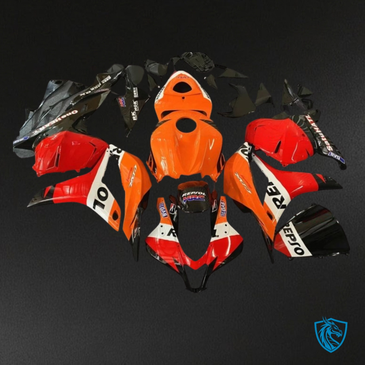 Honda CBR600RR (2009-2012) Black, Orange & Red Repsol Fairing Kit | ABS Bodywork