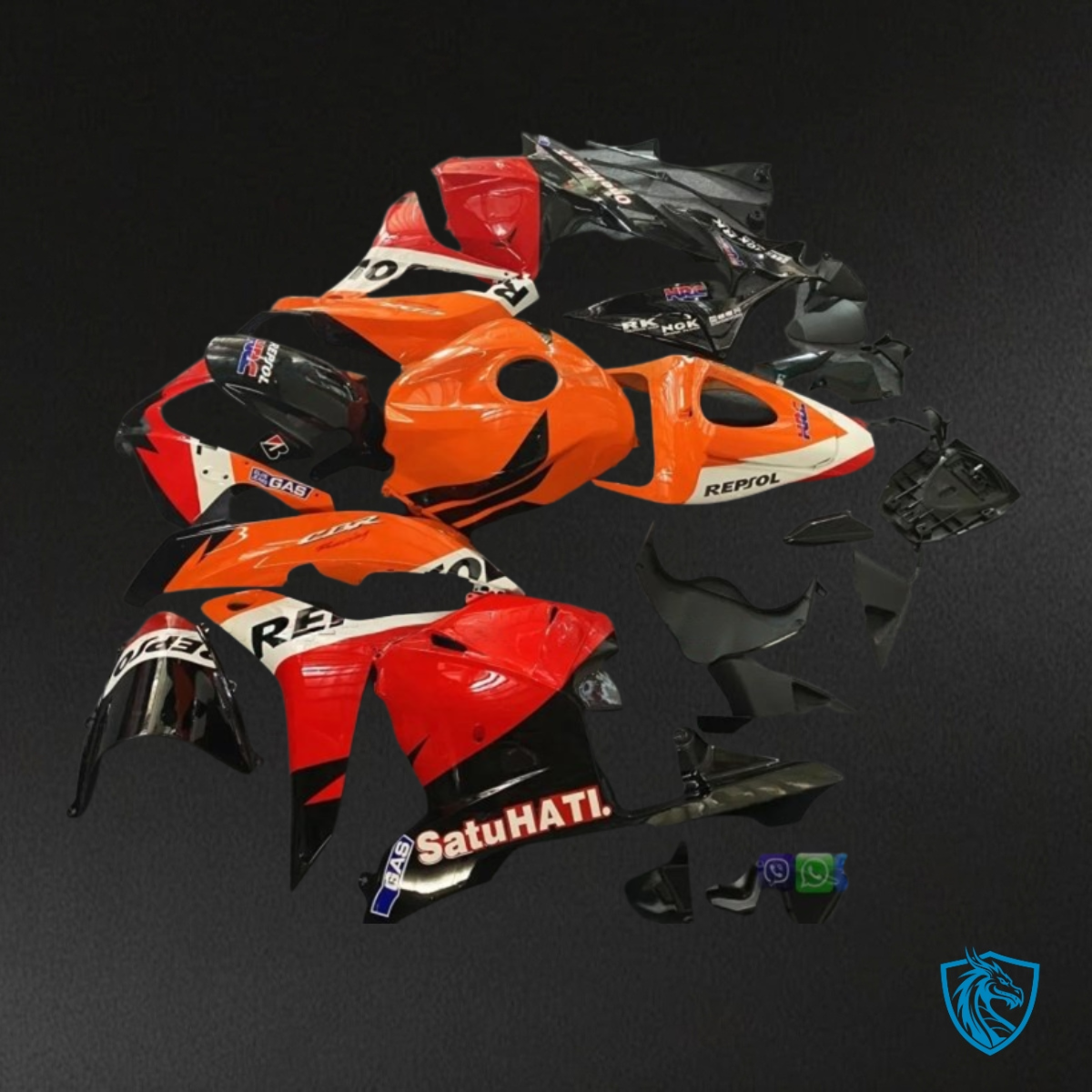 Honda CBR600RR (2009-2012) Black, Orange & Red Repsol Fairing Kit | ABS Bodywork