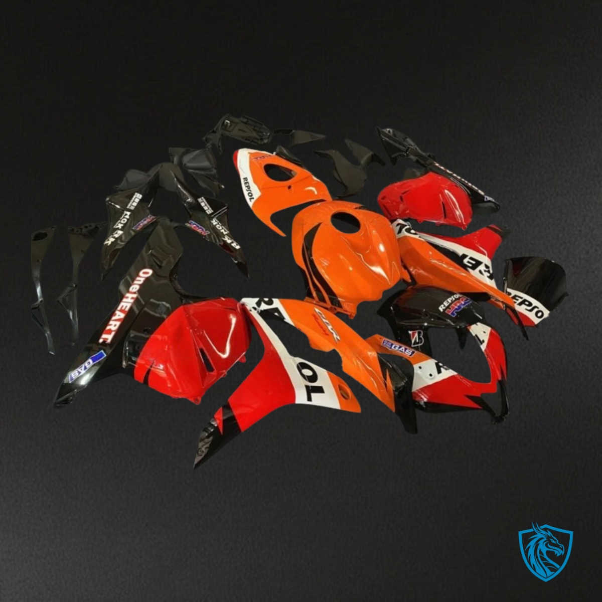 Honda CBR600RR (2009-2012) Black, Orange & Red Repsol Fairing Kit | ABS Bodywork