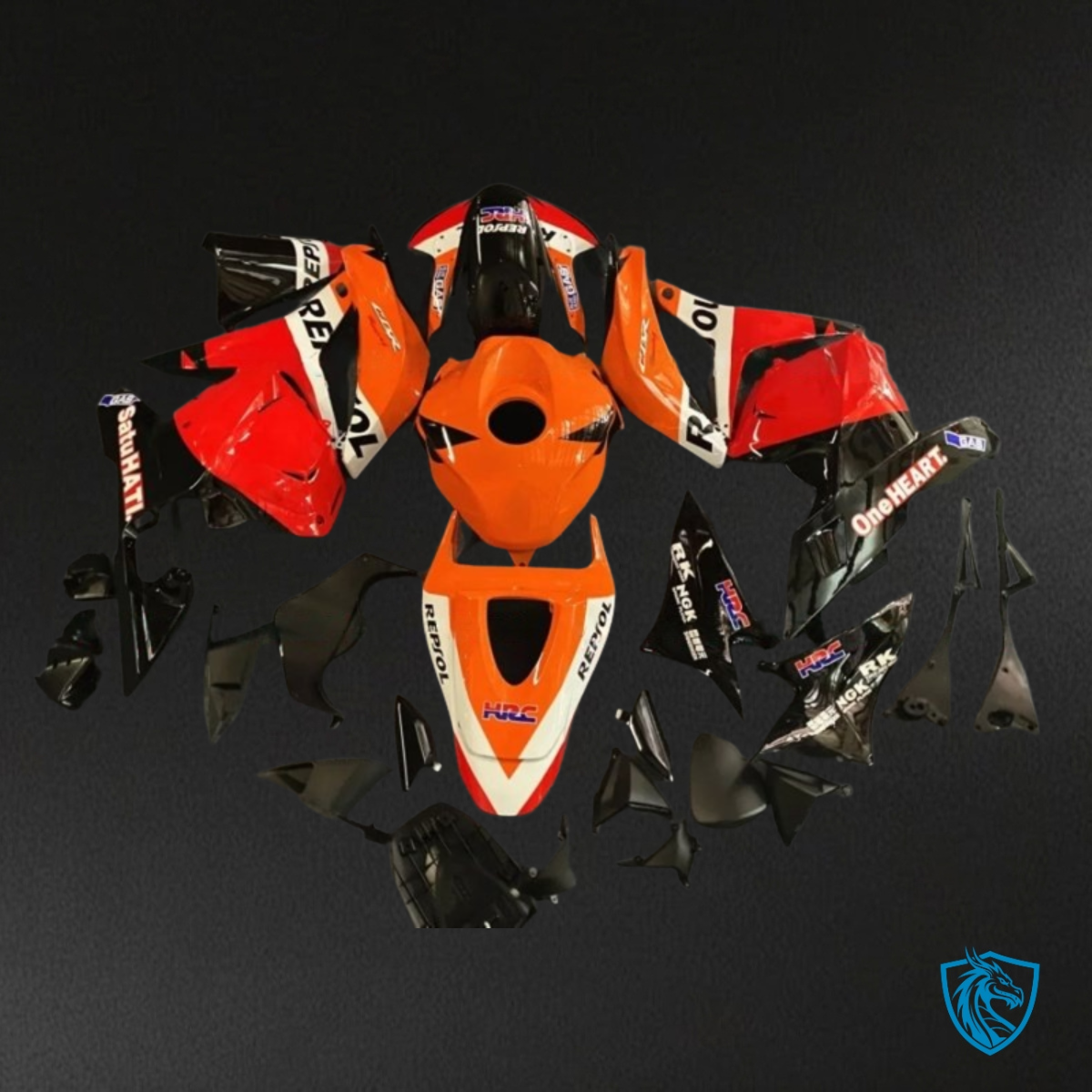 Honda CBR600RR (2009-2012) Black, Orange & Red Repsol Fairing Kit | ABS Bodywork