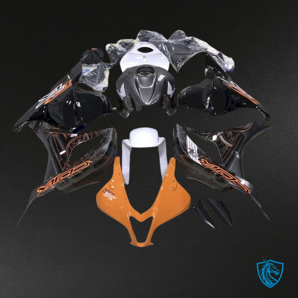 Honda CBR600RR (2009-2012) Black, White & Orange - MERGEment Motorcycle Fairings Kit