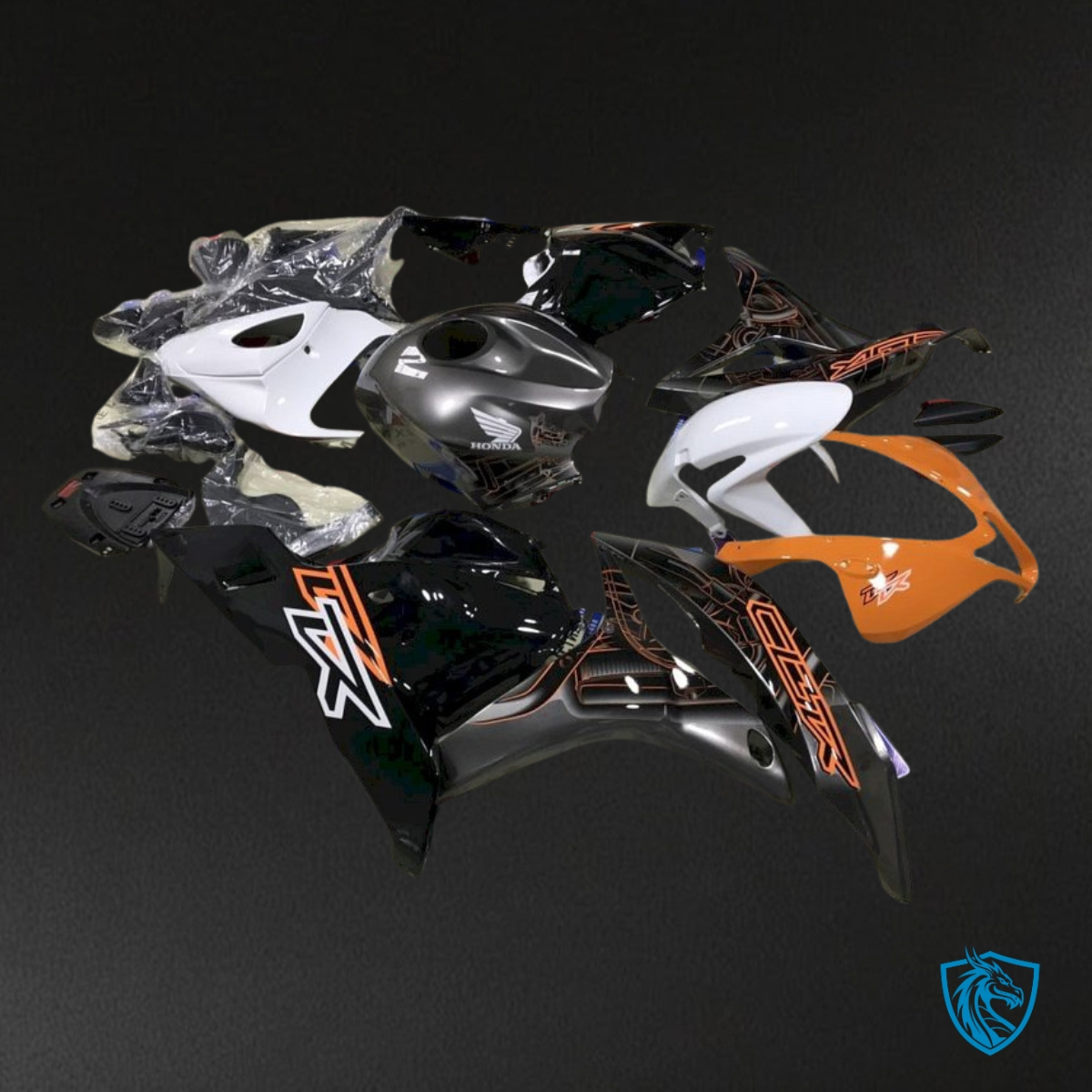 Honda CBR600RR (2009-2012) Black, White & Orange - MERGEment Motorcycle Fairings Kit