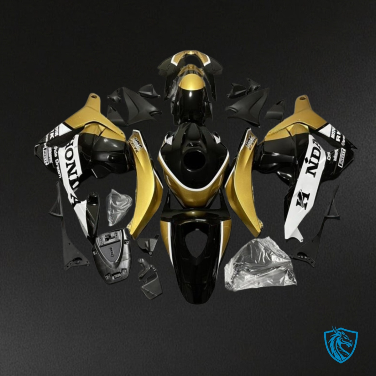 Honda CBR600RR (2009-2012) White, Black & Gold Fairing Kit - Aftermarket ABS Bodywork